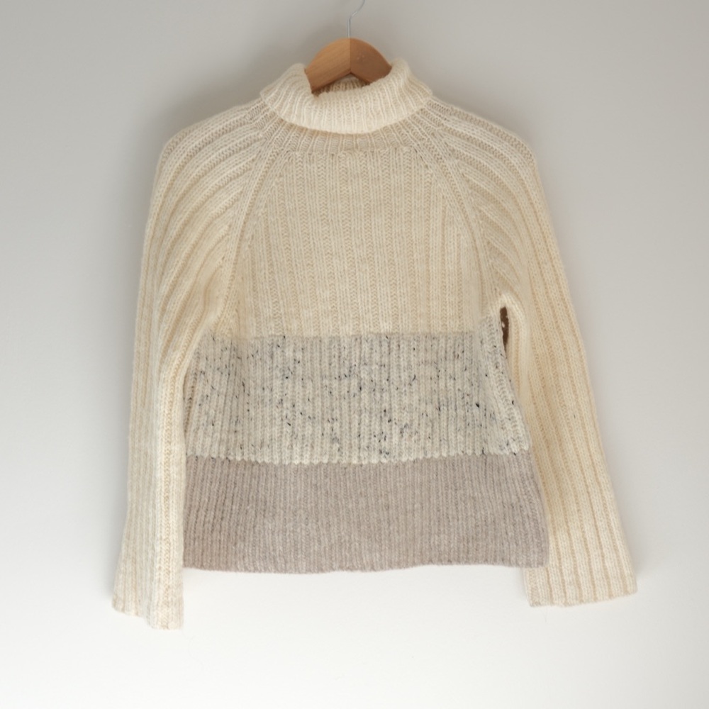 Cream Colorblock Turtleneck